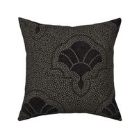 Textured art deco fans in dotted mosaic style - dark selenium, warm charcoal on almost black, moody, gothic - large