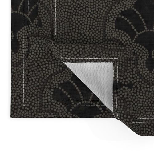 Textured art deco fans in dotted mosaic style - dark selenium, warm charcoal on almost black, moody, gothic - medium