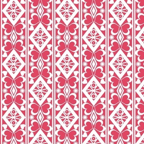 white openwork lace pattern in retro style on a red background