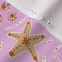 L|Coastal Marine Life : Starfish Fun and white Seaweed in bubblegum pink