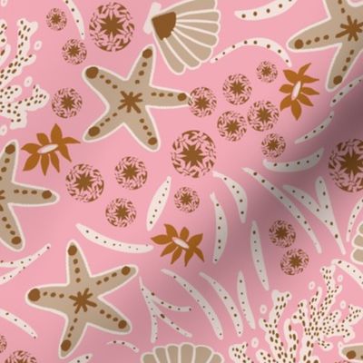 L|Coastal Marine Life : Starfish Fun and white seaweed in pink