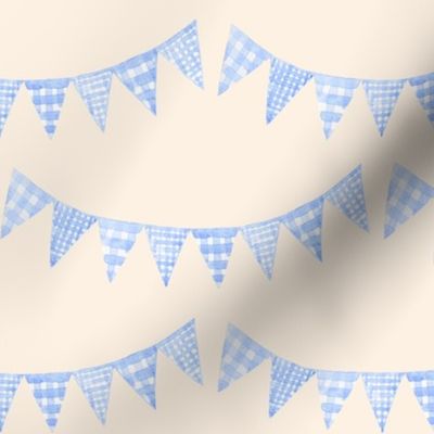 Watercolor, Hand Painted  Blue Gingham Banner on Cream, Boy's  Party, L