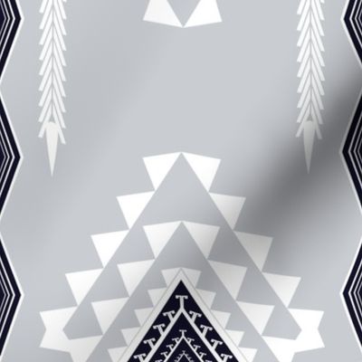 Tribal Aztec Native American Ikat for Silver Metallic Wallpapers