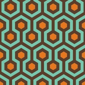 1970s Hexagons Orange Turquoise Brown