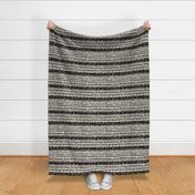 Pulse Ikat Black and Cream White - Textured Abstract Horizontal Stripes 