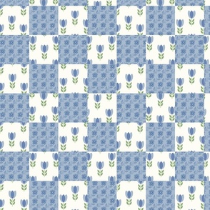 Patchwork Cheater Quilt Cream and Light Blue Floral Garden Blocks 2 1/2" blocks - rotated for fabric length