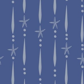 L| Decorative Geometric Irregular light blue Lines with Dots and Starfish on marine blue
