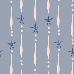 L| Decorative Geometric Irregular white Lines with Dots and blue Starfish on grey-blue