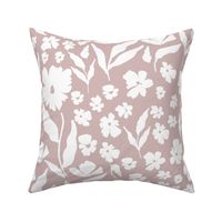 White floral silhouette on dusty mauve