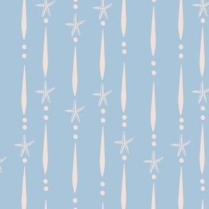 M| Decorative Geometric Irregular white Lines with Dots and Starfish on baby blue