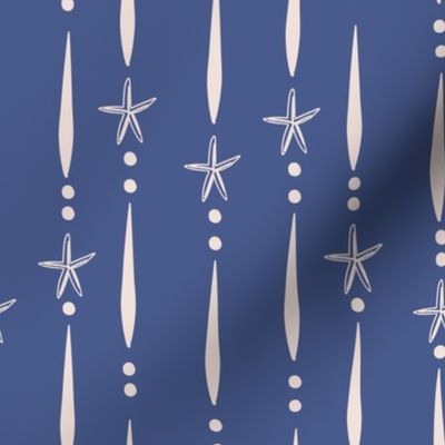 L| Decorative Geometric Irregular white Lines with Dots and Starfish on dark blue