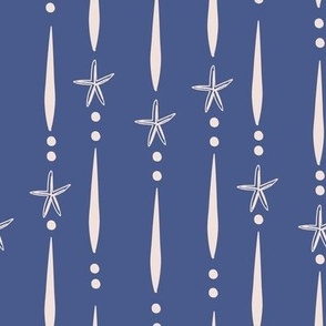 L| Decorative Geometric Irregular white Lines with Dots and Starfish on dark blue