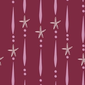L| Decorative Geometric Irregular pink Lines with Dots and Starfish on maroon