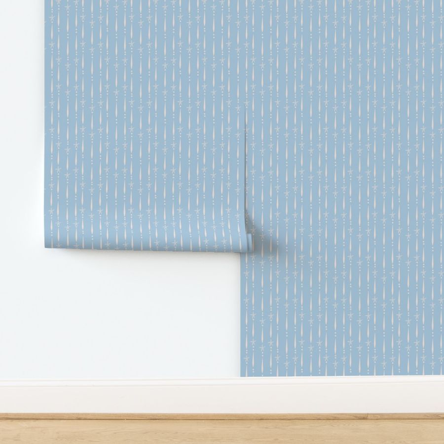 L| Decorative Geometric Irregular white Lines with Dots and Starfish on baby blue