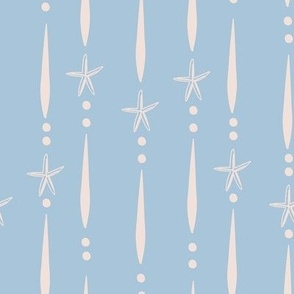 L| Decorative Geometric Irregular white Lines with Dots and Starfish on baby blue