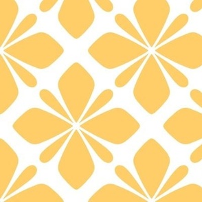 Retro Tiled Floral Geometric in White and Yellow - Large - Yellow Geometric, Retro Geometric, Cheerful Sunny Yellow