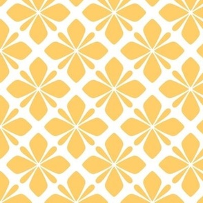 Retro Tiled Floral Geometric in White and Yellow - Medium - Yellow Geometric, Retro Geometric, Cheerful Sunny Yellow