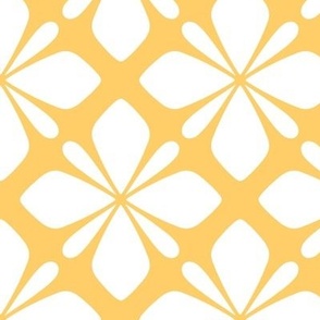 Retro Tiled Floral Geometric in Yellow and White - Large - Yellow Geometric, Retro Geometric, Cheerful Sunny Yellow