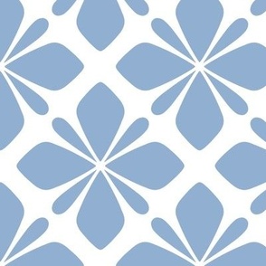 Classic Tiled Floral Geometric in White and Blue-Gray - Large - Muted Blue Geometric, Classic Blue and White Geometric, Hamptons Geometric