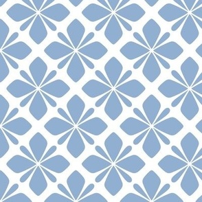 Classic Tiled Floral Geometric in White and Blue-Gray - Medium - Muted Blue Geometric, Classic Blue and White Geometric, Hamptons Geometric
