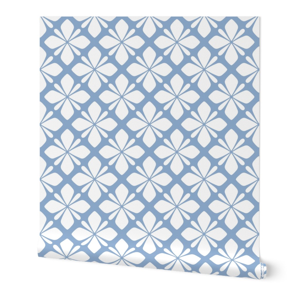Classic Tiled Floral Geometric in Blue-Gray and White - Large - Muted Blue Geometric, Classic Blue and White Geometric, Hamptons Geometric