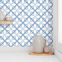 Classic Tiled Floral Geometric in Blue-Gray and White - Large - Muted Blue Geometric, Classic Blue and White Geometric, Hamptons Geometric