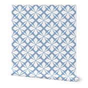 Classic Tiled Floral Geometric in Blue-Gray and White - Large - Muted Blue Geometric, Classic Blue and White Geometric, Hamptons Geometric