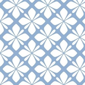 Classic Tiled Floral Geometric in Blue-Gray and White - Medium - Muted Blue Geometric, Classic Blue and White Geometric, Hamptons Geometric