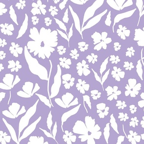 White floral silhouette on light pastel purple 