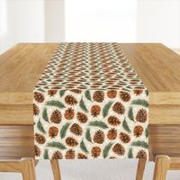 Small Pinecones and Pine Sprigs Polka Dot on Natural Tan