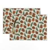 Small Pinecones and Pine Sprigs Polka Dot on Soft Mint