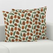 Small Pinecones and Pine Sprigs Polka Dot on Soft Mint