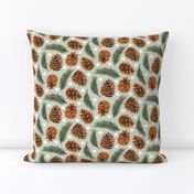 Small Pinecones and Pine Sprigs Polka Dot on Soft Mint