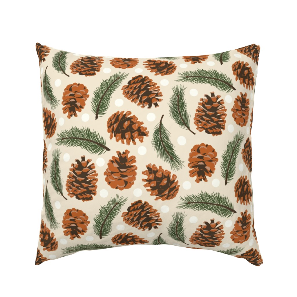 Large Pinecones and Pine Sprigs Polka Dot on Natural