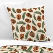 Large Pinecones and Pine Sprigs Polka Dot on Natural