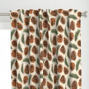 Large Pinecones and Pine Sprigs Polka Dot on Natural