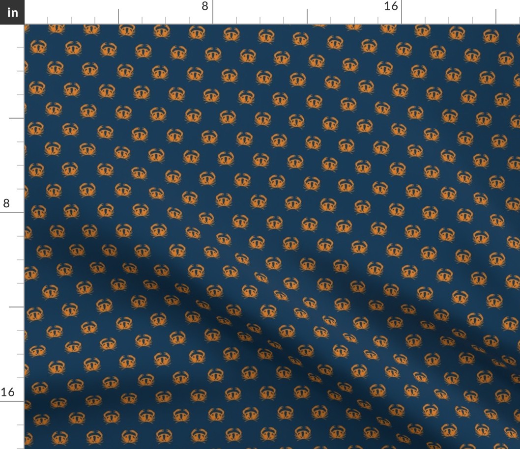 micro - Crabs in geometric rows - ochre orange yellow on Prussian blue