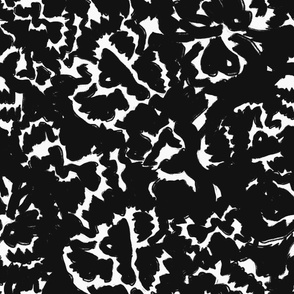 LARGE ABSTRACT CARNATION TEXTURED HAND DRAWN CAMOUFLAGE FLORAL BLACK AND WHITE LARGE