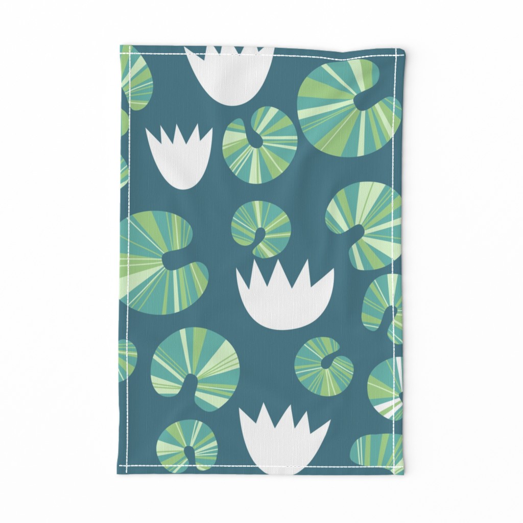 Large Water Lillies and Lily Pads Teal Green