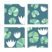 Large Water Lillies and Lily Pads Teal Green