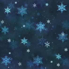 M // Glittery Snowflakes Design in midnight blue & Silver