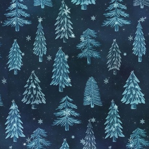 L // Glittery Christmas Tree Design midnight navy blue & Silver