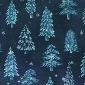 M // Glittery Christmas Tree Design midnight navy blue & Silver