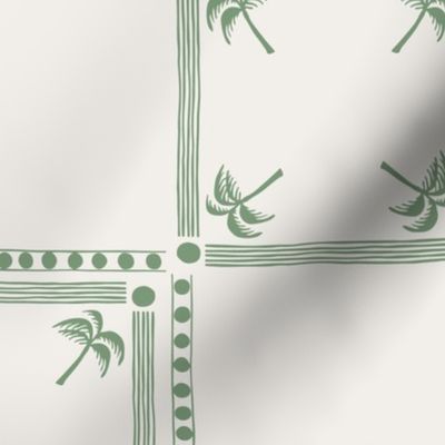 SMALL MODERN TROPICAL SUMMER BEACH TILE CHECK SPOTS LINES-OLIVE SAGE GREEN AND WHITE