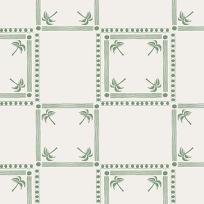SMALL MODERN TROPICAL SUMMER BEACH TILE CHECK SPOTS LINES-OLIVE SAGE GREEN AND WHITE