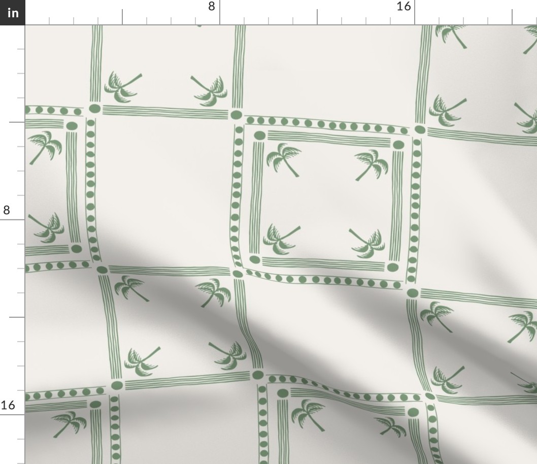 SMALL MODERN TROPICAL SUMMER BEACH TILE CHECK SPOTS LINES-OLIVE SAGE GREEN AND WHITE
