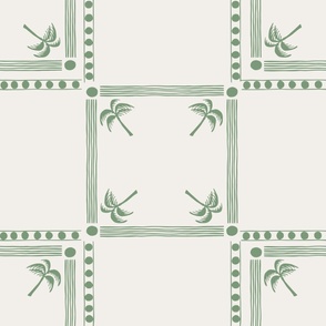 LARGE MODERN TROPICAL SUMMER BEACH TILE CHECK SPOTS LINES-OLIVE SAGE GREEN AND WHITE