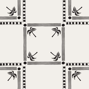 LARGE MODERN TROPICAL SUMMER BEACH TILE CHECK SPOTS LINES-CLASSIC BLACK AND WHITE
