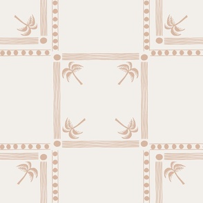 LARGE MODERN TROPICAL SUMMER BEACH TILE CHECK SPOTS LINES-NEUTRAL EARTH TONE PINK BEIGE AND WHITE