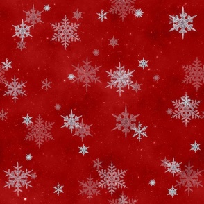 L // Glittery Snowflakes Design in crimson red & Silver